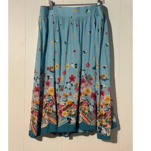 Disney Her Universe Mickey Floral Midi Skirt Blue Rayon Size 2 Fits like a 12
